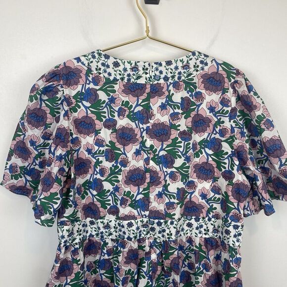 Boden Purple white Blue Green Floral Flit Flare Dress Size 16/18 - Picture 4 of 8